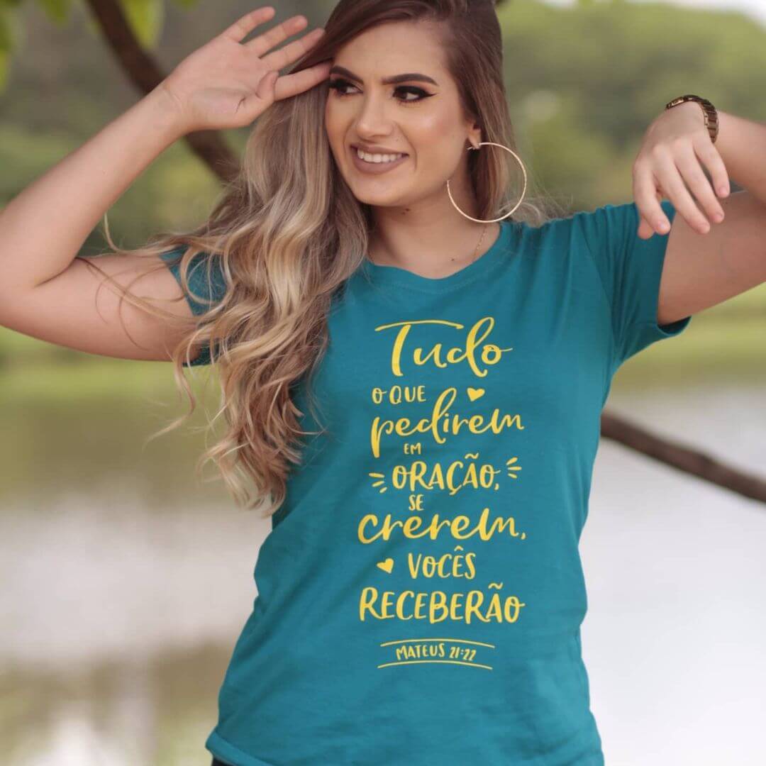 T-Shirt Feminina Luxo Estilosa Detalhe - Atacado 44 Goiânia.